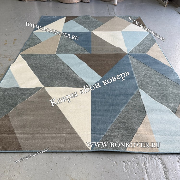 Тонкий Ковер из Артшелка Дизайн 39 Синий с Коричневым